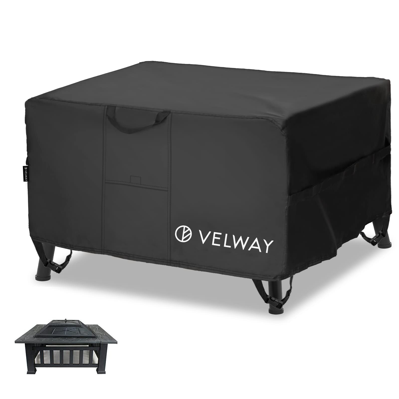 Velway Square Gas Fire Pit Cover - Outdoor Heavy Duty Patio Fire Pit Cover Fits for 28-34 Inch Waterproof Windproof Full Coverage Dustproof Anti UV&Tear Resistant, 34"x34"x16", Black