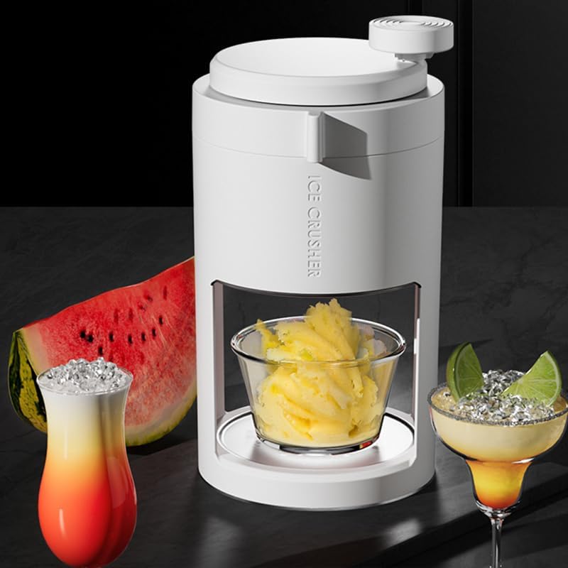 Hand-Crank Ice Crusher for Home,Manual Rotary Shaved Ice Machine Kit with Ice Freezing Mold,Portable Snow Cone Machine,Household Slushie Machine for Kids Adult (White)