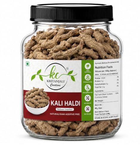 Image of Kritanjali Creations Narkachur Kali Haldi Nar Kachur Curcuma Zerumbet Zedoary Root Black Turmeric Whole Root, Natural Raw Additive-Free, 100% Pure Curcuma Caesia, 900GM