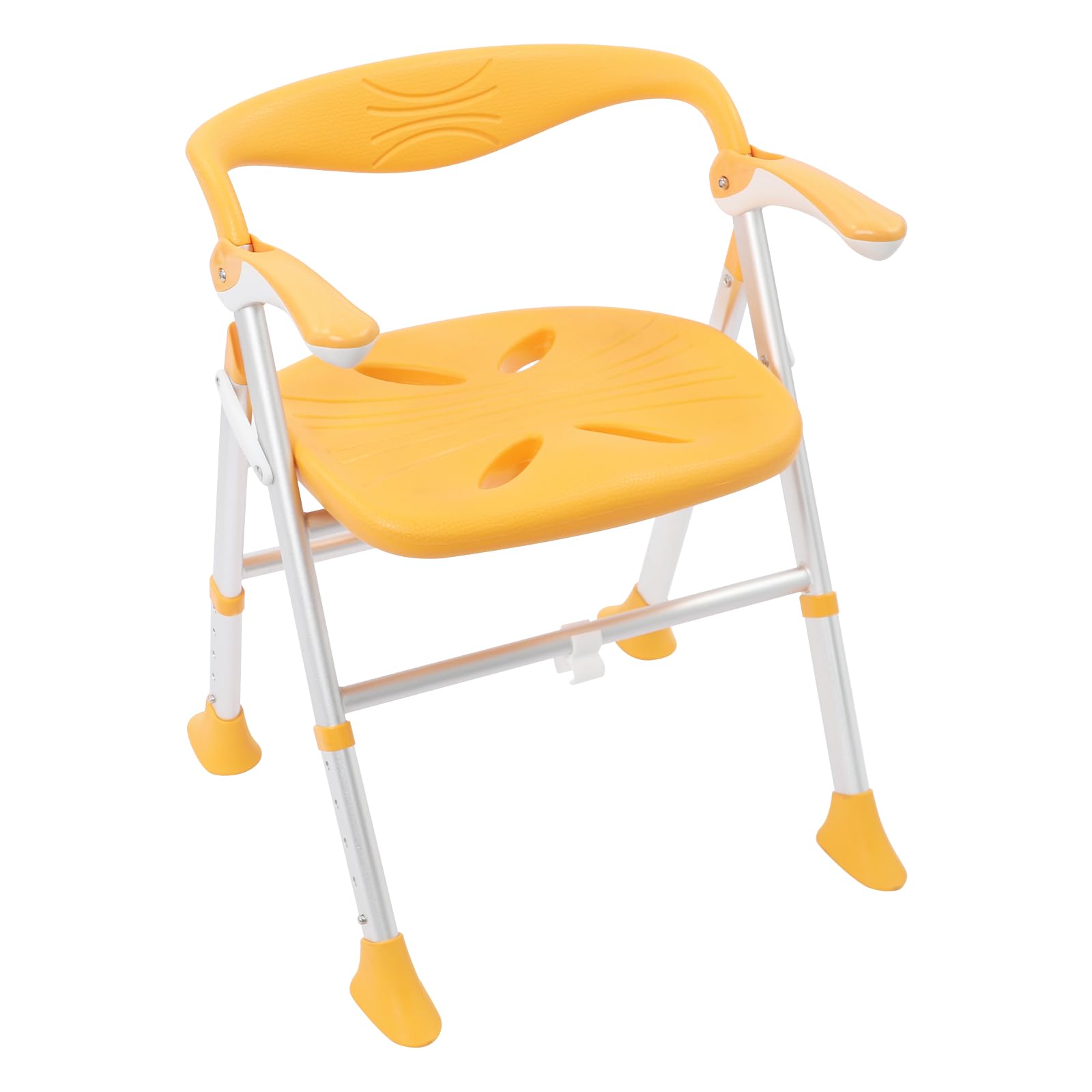 Foldable Shower Chair With Armrests And Backrest, Shower Seat For Seniors With Height Adjustable Non-Slip Feet, Bath Chair For Elderly Disabled Pregnant, Portable Bathroom Shower Stool, Orange
