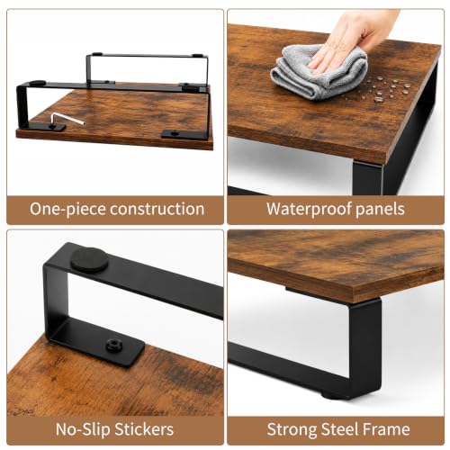 Image of XINYAO 2 Pack Monitor Riser for Desk, Wood and Steel, 16*12*3 inch, Brown