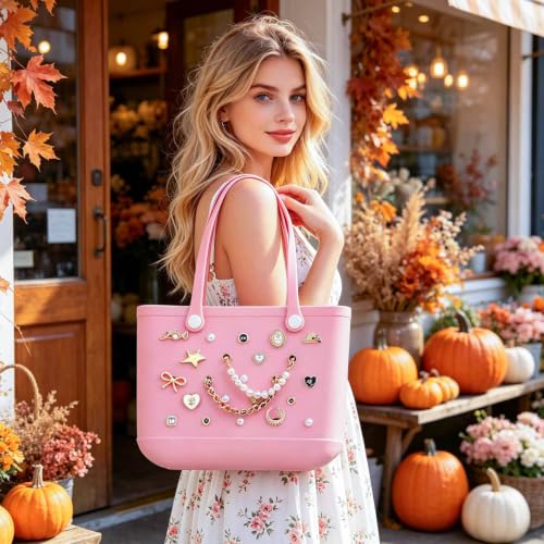 Image of yuboo Charms for Bogg Bag, 26Pcs Accessories Butterfly Bow Pearl Chain DIY Cute Decoration Bag Charm for Bogg Bag Rubber Tote Fall Bags Decoration Charms for Girls Women