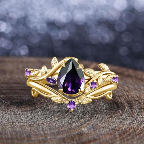 1.5CT Amethyst ring Sterling Silver/10k 14k 18k gold Pear Shape Alexandrite wedding ring set for womens Valentines day3