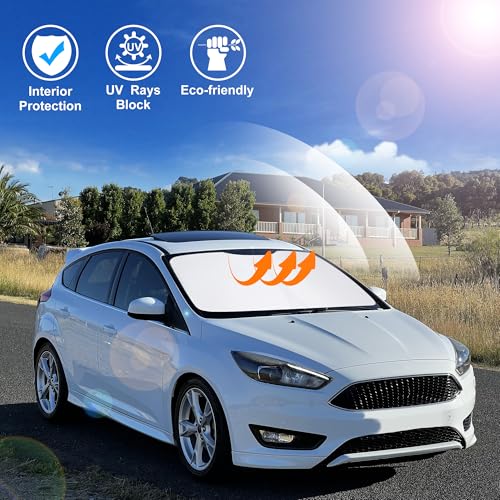 Image of Windshield Sun Shade Custom Fit for 2012-2018 Ford Focus Hatchback Accessories Foldable Sunshade Sun Blocker Protect Car from Sun Rays & Heat Damage Keep Car Cooler