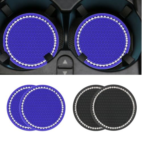 4 Pcs Posavasos para Coche 7 cm Universal Cristal Brillante Soporte para Bebidas Alta Resistencia a Las temperaturas Antideslizante para café, té o Bebidas（Negro y Azul）
