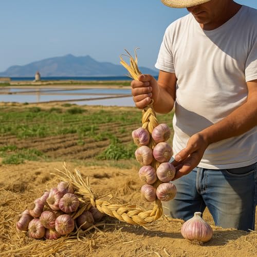 Fior di Sale aus Trapani (Sizilien) | Naturbelassenes Meersalz | Aromatisiertes Meersalz | 6er-Set à 120 g (Roter Knoblauch aus Nubia)