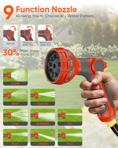 Image of Retractable Garden Hose Reel 90 ft 5 /8 inch Automatic Rewind with Any-Length Lock 9 Pattern Nozzle Sprayer 180 Swivel Wall-Mounted Hose Reel for Home Yards