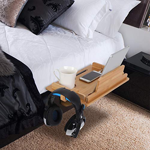 Cocoarm Nachttisch Regal Bambus Nachttischregal Nachtkonsole Regal mit Kabelführung, Platzsparer Nachtschrank mit Kopfhörerständer für Studentenwohnheim Schlafzimmer 40 × 27 × 8 cm