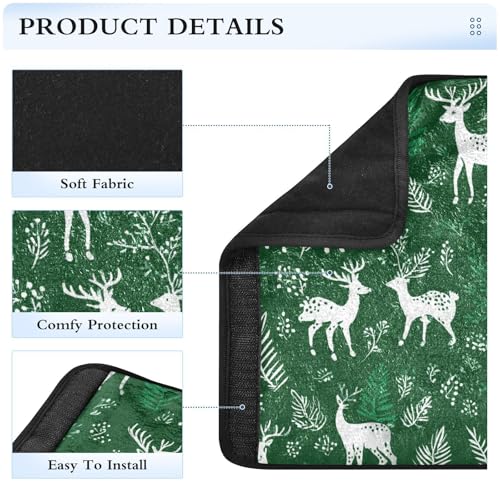 Image of White Christmas Deers Plants Seat Belt Cover Pad 2 Pcs Soft Cute Seatbelt Covers Protector Support Head Neck Shoulder Strap for Car Seats High Chair Backpack for Adults Kids Women Men 10x7.7In