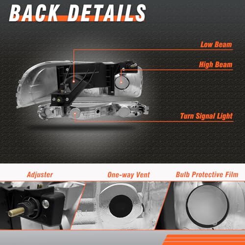 Image of 00-06 GMC Yukon Black Housing Headlights Assembly fit 1999-2006 GMC Sierra 1500 /2500 /3500 Headlamp Amber with Reflector Replacement Driver & Passenger(Bulb not included)