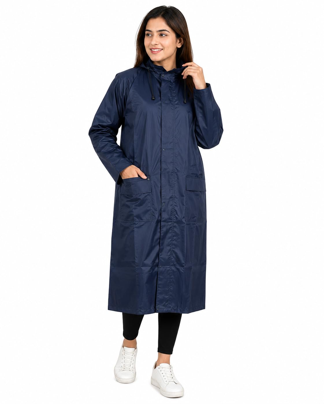 Hood long rain coat full length Women heavy waterproof bike ladies school girls wear raincoats-image-10