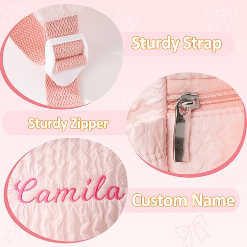 Image of 15inch Daycare Backpack Personalized Large Backpack with Name | Cute Punch Backpack for Age 4-6,Quilted & Lightweight Fabric,Large Front Pocket with Bow,Padded Shoulder Straps,Custom Gift