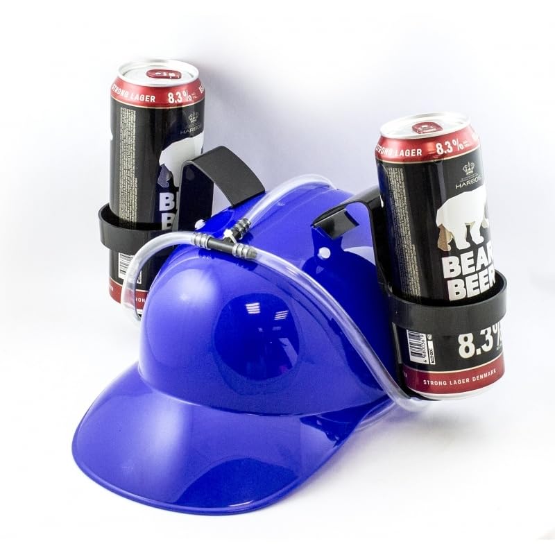 SZHXVIVISY Funny beer hat creative soda beer drinking helmet lazy drink drinking hat for sports events beer can holder cap with hose plsatic drinking helmet hands free party drink dispenser(Blue) - Image 3