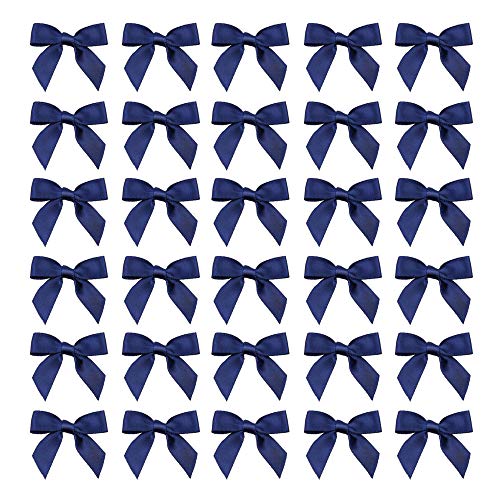 Image of 50pcs Boutique Mini Navy Blue Satin Ribbon Bows for Craft Sewing Scrapbooking Wedding and Gift