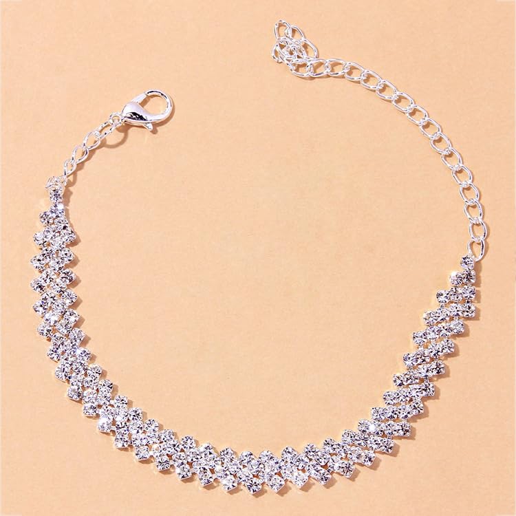 Silver & Gold Anklets & Bracelets for Women - Waterproof Stainless Steel Link Chain Tennis Rhinestone Diamond & Heart Butterfly Summer Beach Foot Jewelry2