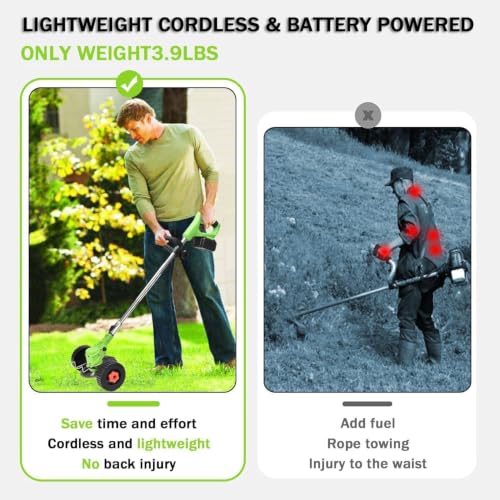 Image of Electric Wireless Rechargeable Edge Cutter 48V-2 Batteries-25cm Cutting Width|3-in-|Adjustable Height|3 Blade Types |Lawns & Gardens|Straight Blades Trimming Scissors. (Old-Green)