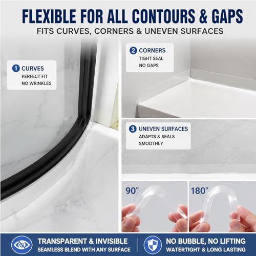 Image of ZOMPAGO Caulk Tape 2Roll,2in x 9.84FT Clear Waterproof Self Adhesive Caulking Tape Peel and Stick Caulk Strip for Bathroom Bathtub Toilet Kitchen Vanity Stain Resistant