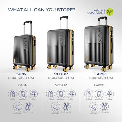 Image of Safari Astra Neo 8 Wheels Set of 3 Trolley Bags, Hard Case Polycarbonate, 360 Degree Wheeling Carry on & Check-in Luggage for Men & Women, Suitcase for Travel, Trolley Bags for Travel, Black