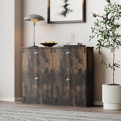 MIRROTOWEL Shoe Cabinet,Hidden Slim Narrow Shoe Rack Cabinet with 4 Drawers for Entryway, Foyer,Hallway,Bedroom,Original Wood Color