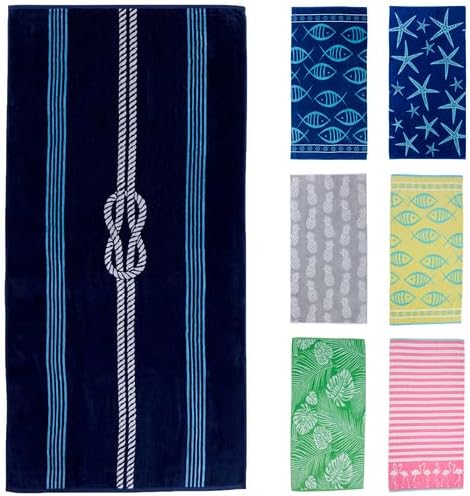 Great Bay Home Large Beach Towel Set of 2 - Nautical Beach Towels for Adults and Absorbent Velour Pool Towels with 100% Cotton - Lightweight Quick Dry Beach Towel Pack, 2 Pack - 30inch x 60inch