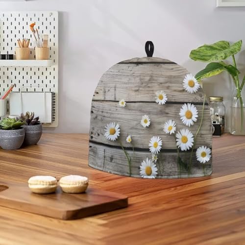 Image of Tea Pot Cosy Creative Tea Pot Cozies Large Teapot Cover Insulating Keep Tea Warm Teapot Warmer Ideal Gift for Mom Wife Friends, 12.9 X 10.4 Inches, Daisy Rustic Wood Grain