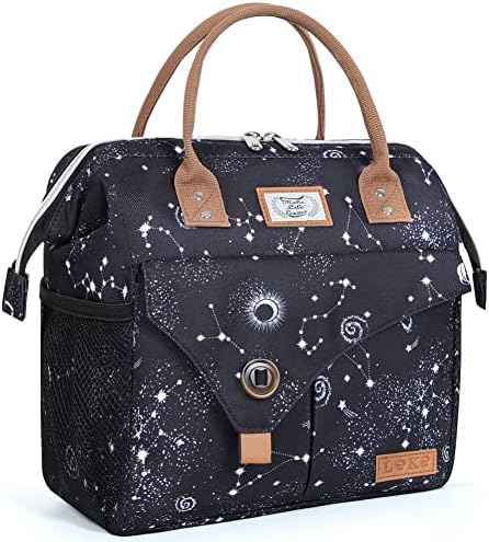 Lekesky Lunch Box Women Men Lunch Bag Wide-Open Lunch Tote Bag, Black