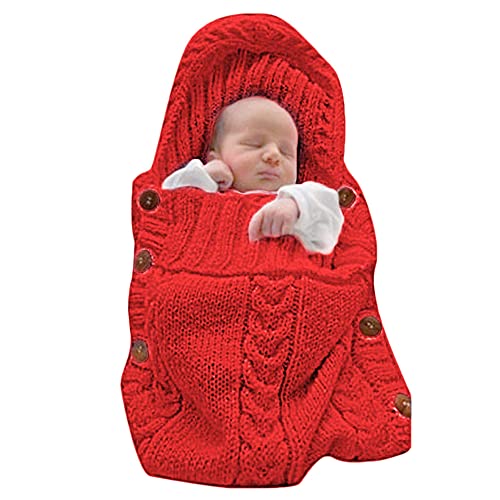 Image of XMWEALTHY Newborn Baby Wrap Swaddle Blanket Knit Sleeping Bag Receiving Blankets Stroller Wrap for Baby Red 0-6 Month