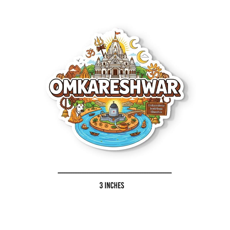 Image of Capio Art Omkareshwar Jyotirlinga Fridge Magnet | Omkareshwar Temple Souvenir, Hindu Religious, For Refrigerator, Locker, Whiteboard & Office Board, Decorative Spiritual Gift
