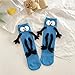 Jwqqwdza Funny Socks for Kids, Magnetic Holding Hands Feet Socks, Crazy Silly Tube Socks for Toddler Baby Girl Boy 3-13 Years (Blue, 3 Years)