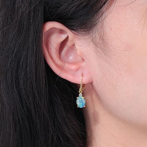 CiNily Opal Dangle Earrings for Women Trendy 14k Gold Plated Drop Dangle Earrings Created Fire Opal Drop Earrings Hypoallergenic Birthstone CZ Earrings Jewelry Gifts for Men Teen Girls2