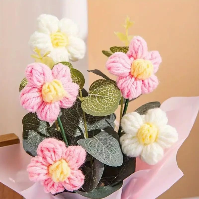 Image of SATYAM KRAFT 1 Pcs Artificial Crochet Flower Bouquet /Artificial Flowers Bunch /Crochet Flowers Bouquet /Flowers Bouquet Gift for Girls Home Decor, Gifting, Valentine Decoration Item (Pink)
