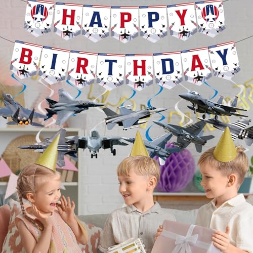 Image of Rakuto 11PCS Airplane Birthday Party Banners Hanging Swirls Decorations | Fighter Jet Bday Decoration, Top Gu Decor, Aircraft Airplane Party Supplies