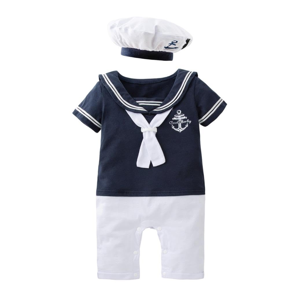 Lito Angels Baby Boys Sailor Outfit Fancy Dress Up Romper Costume with Hat Size 18-24 Months, Navy Blue