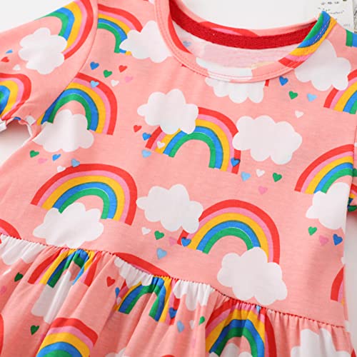 Image of Girls Cotton Long Sleeve Casual Cartoon Appliques Striped Jersey Dresses