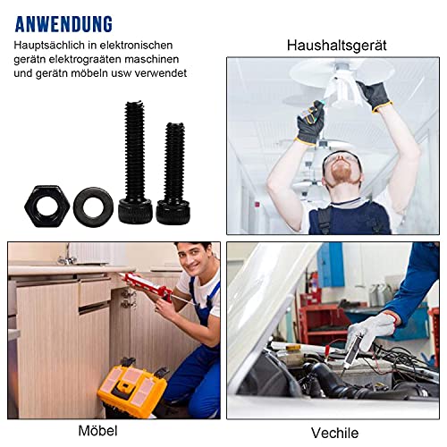 NINDEJIN M2 M3 M4 M5 Hex Socket Head Cap Screw Bolts Nuts and Washer Assortment Kit, 1060 PCS Black Machine Screws Set, 12.9 Carbon Steel Metric Small Parts with 4 Pieces Allen Wrenches - Image 6