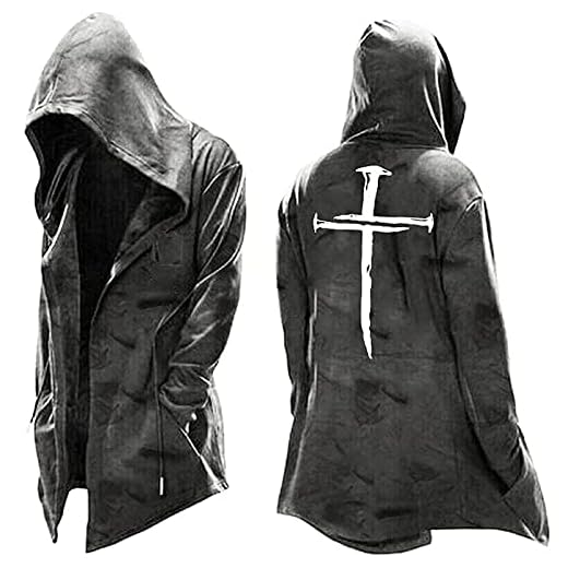 Incorra Herren Winterjacke Assassin's Creed Cosplay Mantel Kapuzenpullover Kordelzug Hoodie Retro Jacke Wasserdicht und Winddicht Jacke Master, Weiß, L