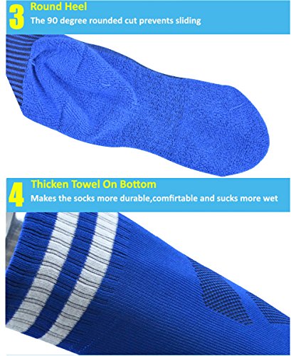 Kids Soccer Socks 4 Pack Boys Girls Cotton Team Socks Teens Children Soccer Socks (Shoe size 1-5 and Ages 8-11, Blue)4