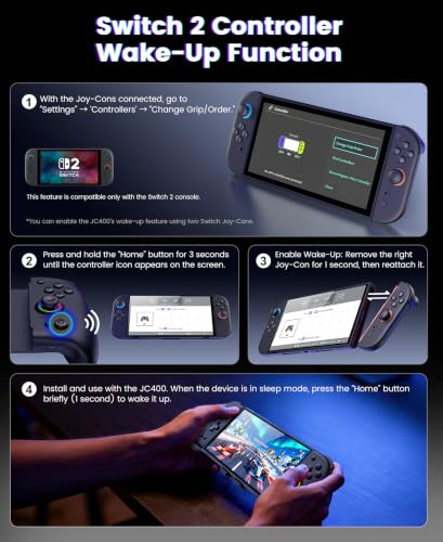 Image of Gammeefy JC400 Gen 2 Switch 2 Controller with Hall Effect Joysticks | Enhanced Grip | Switch 2 Handheld Controller Replacement Switch 2 Pro Controller | 8 Color RGB Lighting, Turbo, Macros, Black