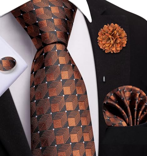 Image of Dubulle Mens Tie and Lapel Pin Paisley Striped Floral Necktie for Men Pocket Square Cufflinks 4PCS Set Wedding Party
