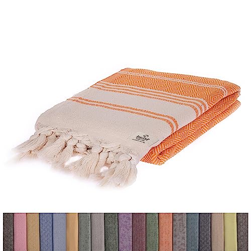 Bergama Turkish Cotton BeachTowel | 100% Cotton, Prewashed, 38 x 71 Inches | Quick Dry, Sand Free, Lightweight | Large Blankets for Beach, Pool, Bathroom, SPA, Gym and Yoga Blanket (Orange)