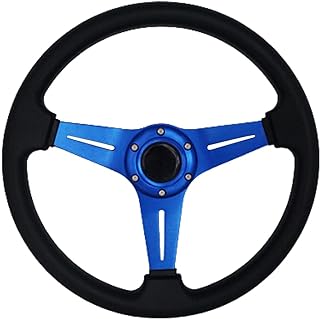 13.8” Racing Steering Wheel Quick Release for Car Sport Drifting Steering Wheel Pu Leather and Aluminum Spokes with Horn Button (Blue)