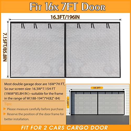 Elytsemoh Garage Screen Doors For 2 Car Garage-16X7Ft Fiberglass 2300G/5.1Lb Durable Heavy Duty Magnetic Garage Door Screen Hands Free With 6 Roll Up Starps For Patio thumb #1