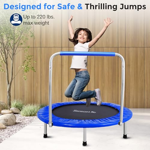 Image of SereneLife 36″ Foldable Mini Trampoline for Kids - Compact Fitness Rebounder with Foam Handle - Safe, Stable Exercise Trampoline with 330lbs Max Load for Indoor /Outdoor Active Play & Exercise