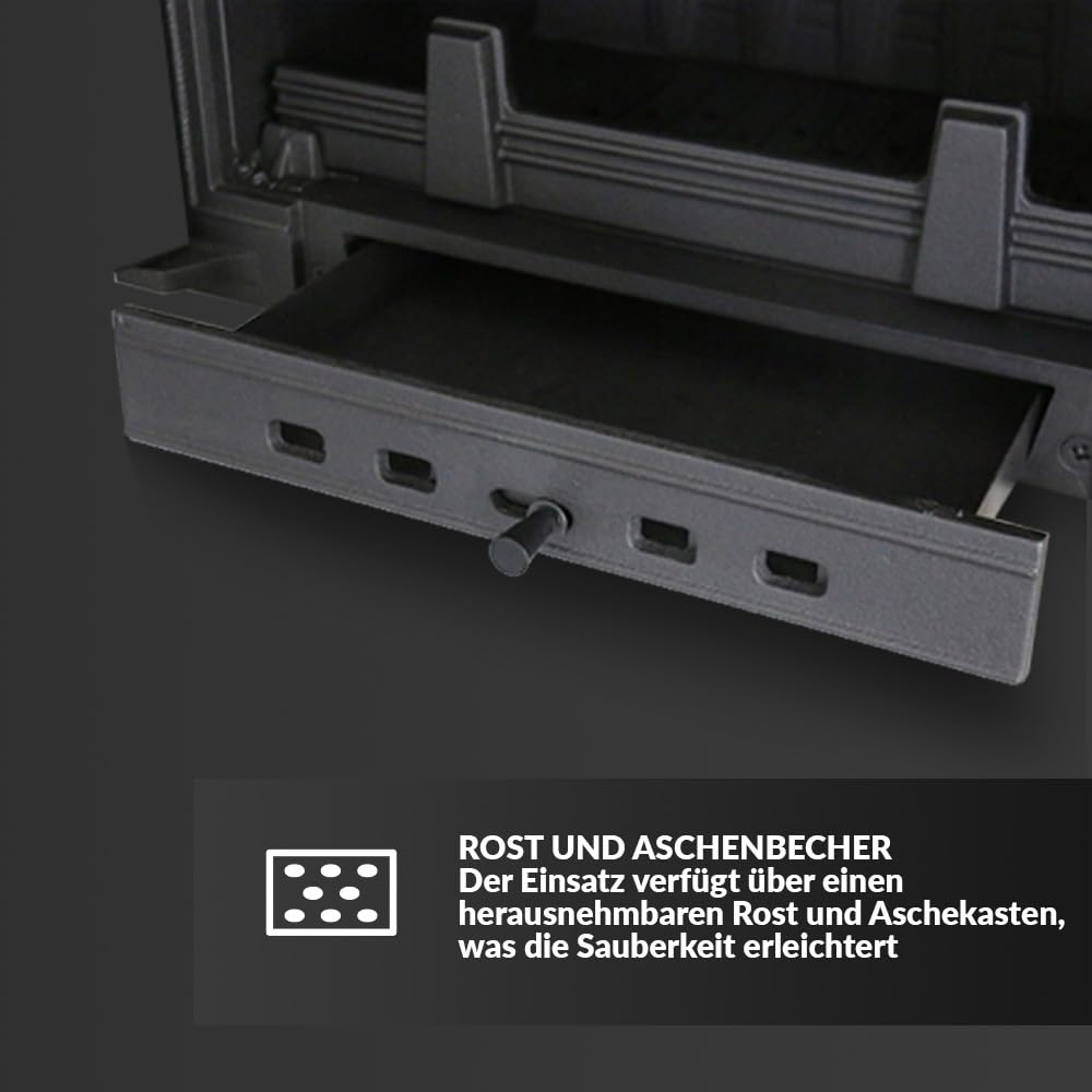 KRATKI Kamineinsatz Simple – 8 kW Holzofen-Einsatz mit seitlicher Verglasung – Türanschlag Links oder rechts – Energieeffizienzklasse A – 70,1 x 60 x 36 cm