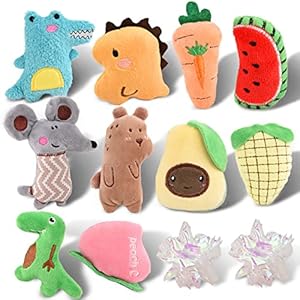 Katzenminze Katzenspielzeug, 12 Stück Katzen Spielzeug Set aus Katzenkissen mit Katzenminze Katzen Baldrian Kissen Plüsch Schmusekissen Knisterbälle Katze