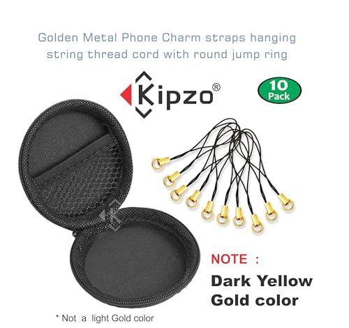Image of Golden Metal Phone Charm Thread Hanging String Rope Cord Nylon Black with Jump Ring Pack of 10 pcs Clasp for Cell Phone Cover Keyring Pendrive DIY Jewellery Straps with Zip Carry case Pouch