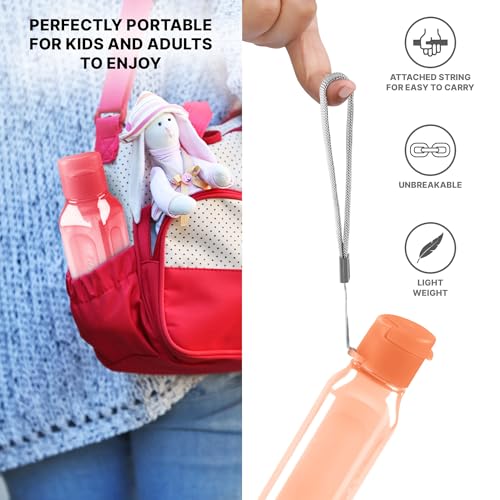 Bulk Set of 16 Multicolor 10oz Water Bottles for Kids and Adults - Leak Proof With Carry Strap - Square Reusable for Juice, Drinks - BPA-Free Dishwasher-Safe - Image 5