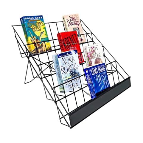 FixtureDisplays® 4-Tiered 18" Wire Display Rack Literature Brochure Magazine Stand Book Tabletop Rack, 2.5" Deep Open Shelves 11936-2BLACK Cover
