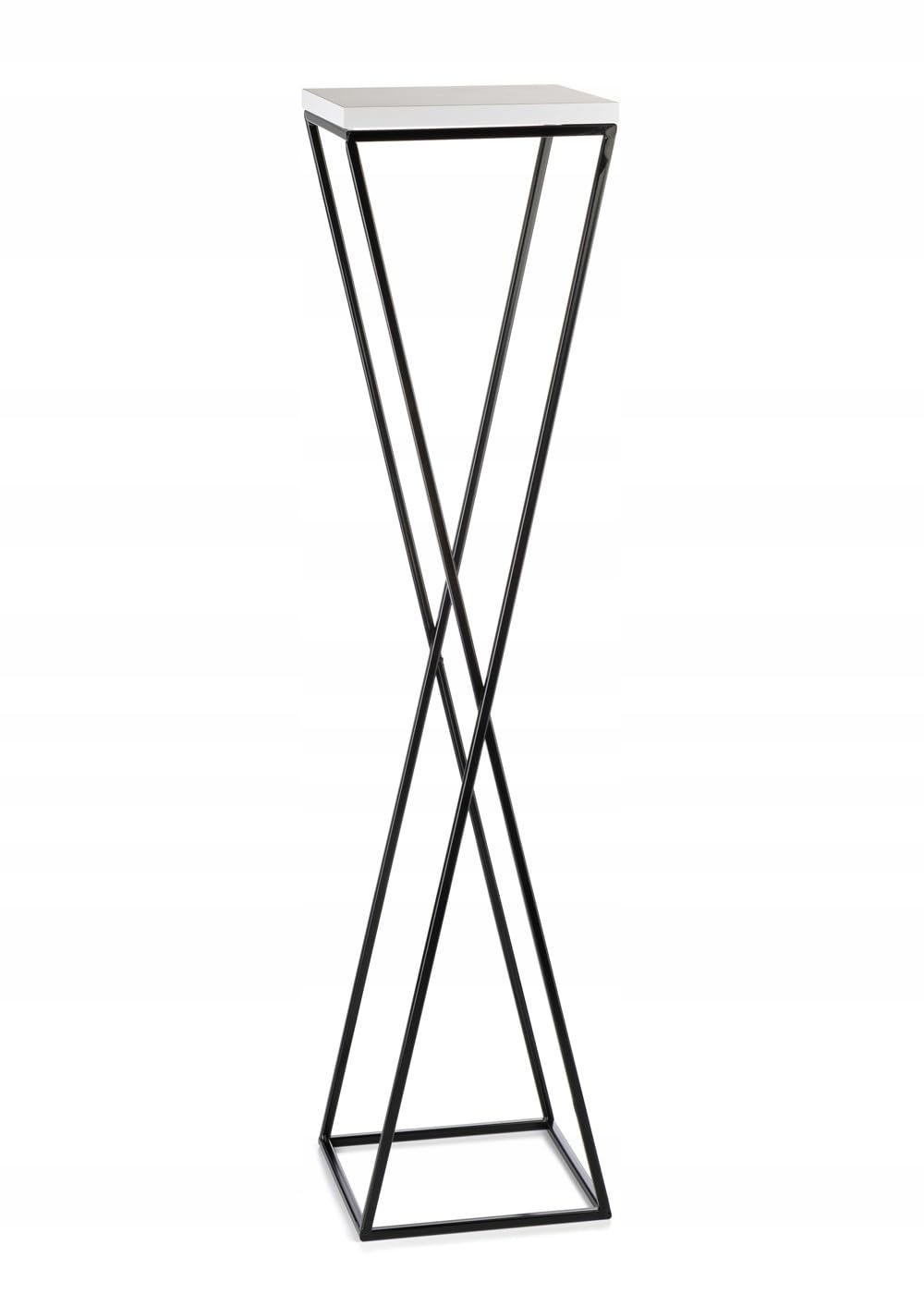 Pflanzenständer Metall 70 cm Hoch - Stabiler und Fester Blumenhocker mit Weiß MDF-Platte auf Schwarz Ständer - Blumenständer zur Dekoration Innenräumen