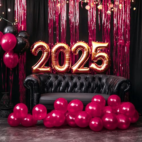 Image of PartyWoo Burgundy Streamers Fringe Curtain Backdrop 3pcs 8.2 ft Red Tinsel Foil Backdrop for Baby Shower Graduation Birthday Girls Mothers Day Casino Firefighter Red Carpet Cherry Party Decorations
